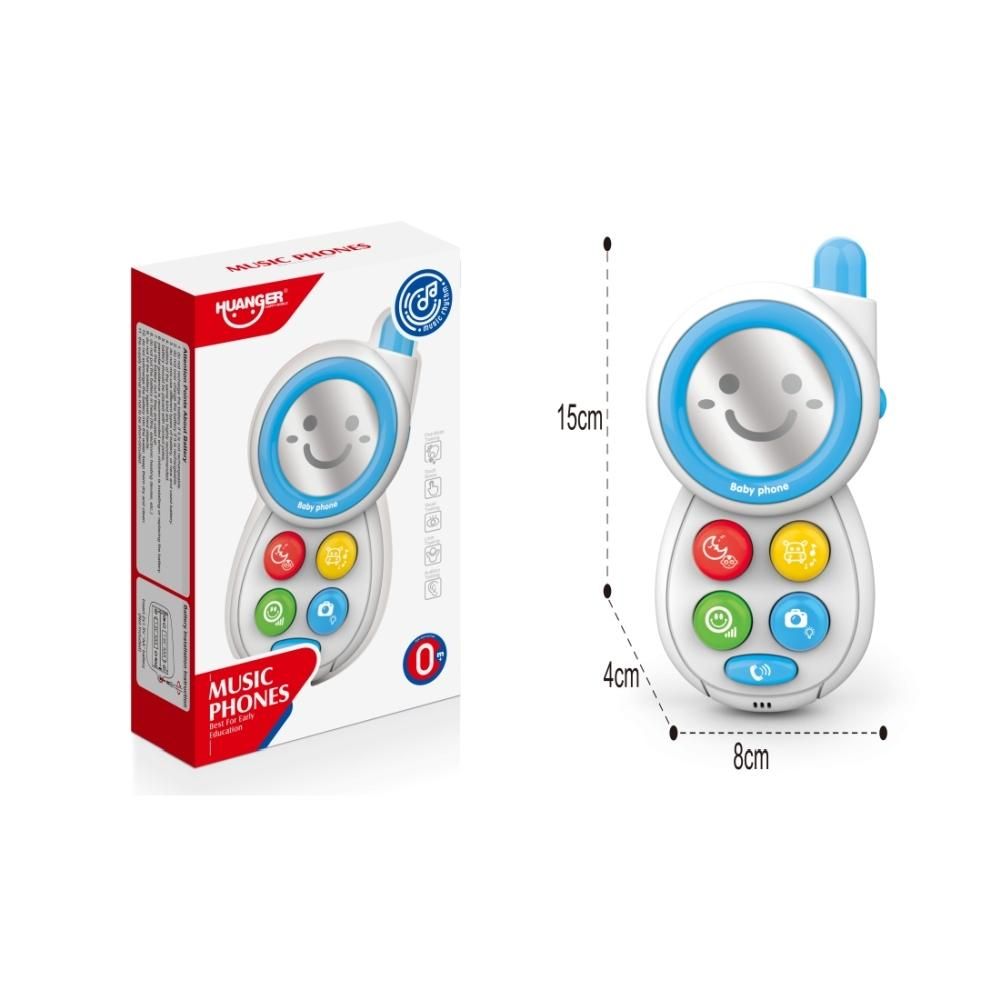 Mosolygós zenélő baba mobiltelefon - kék