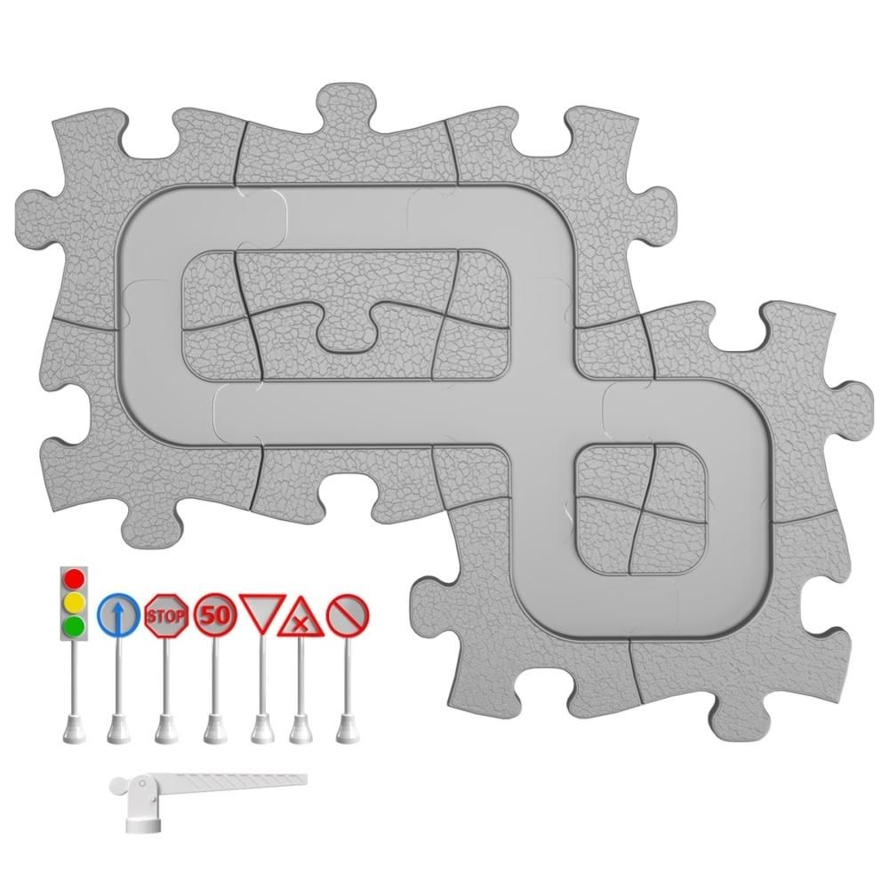 Muffik ortopédiai puzzle szőnyeg - Mágneses autópálya, 17 db