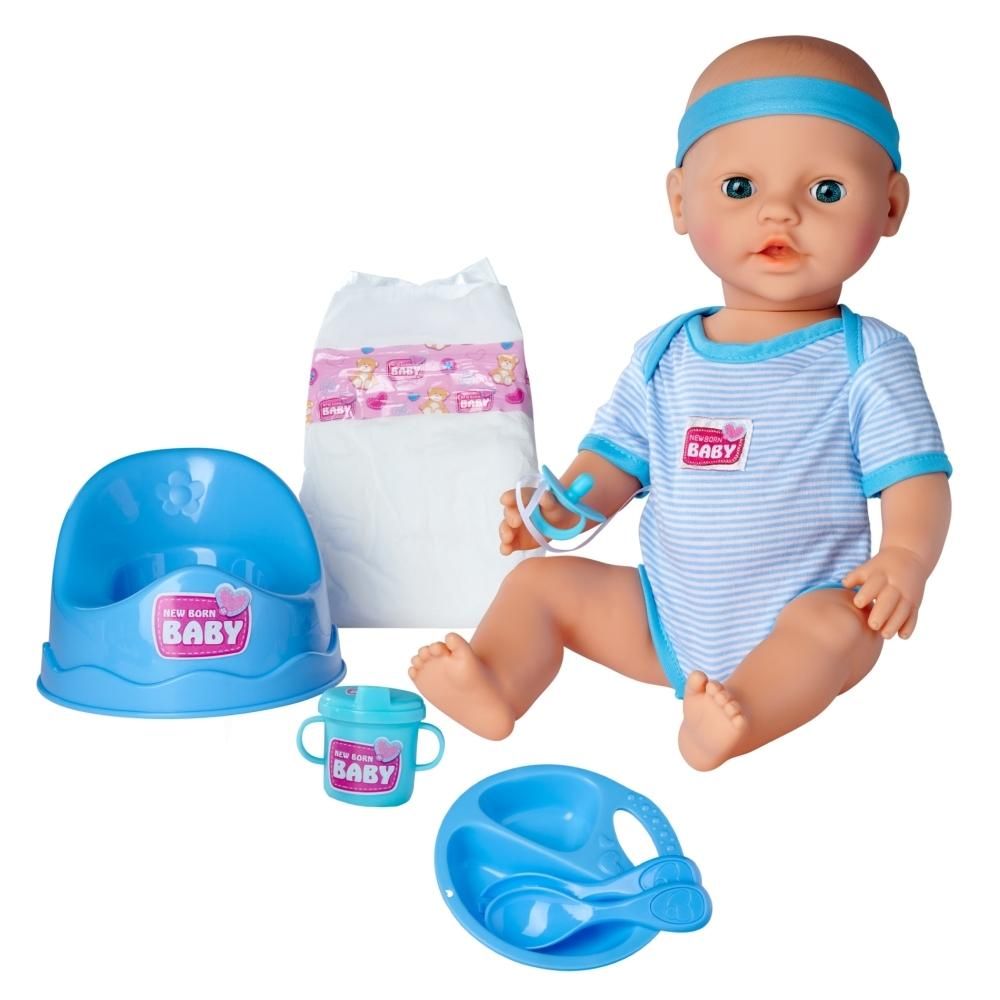 New Born Baby újszülött baba 43 cm, kék kiegészítőkkel