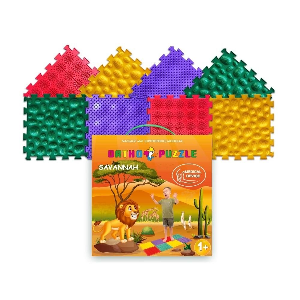 Ortopédiai masszázs puzzle szőnyeg szett - Szavanna