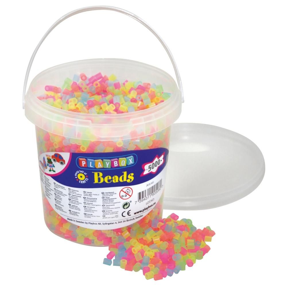 Playbox Vödör vasalható gyöngyökkel, 5000 db, neon mix