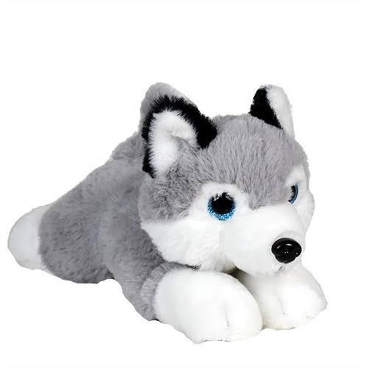Plüss kutya, fekvő, Husky 25 cm