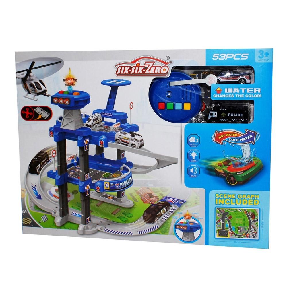 Rendőrségi garázs autókkal, színváltó autóval, fényekkel és hangokkal