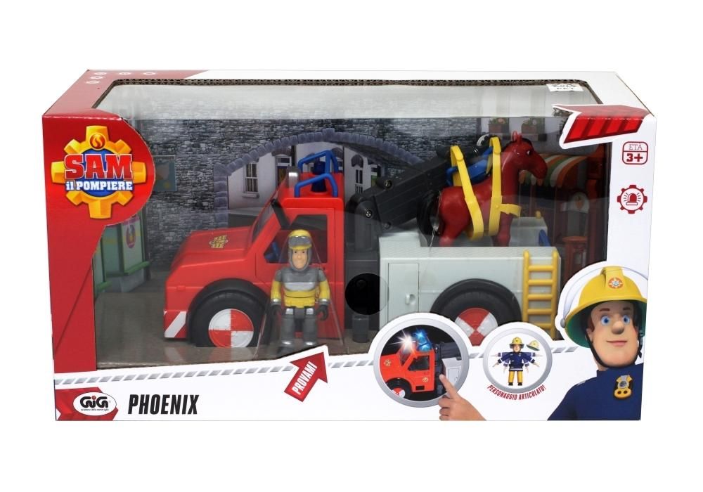 Sam, a tűzoltó Phoenix figurával, lóval