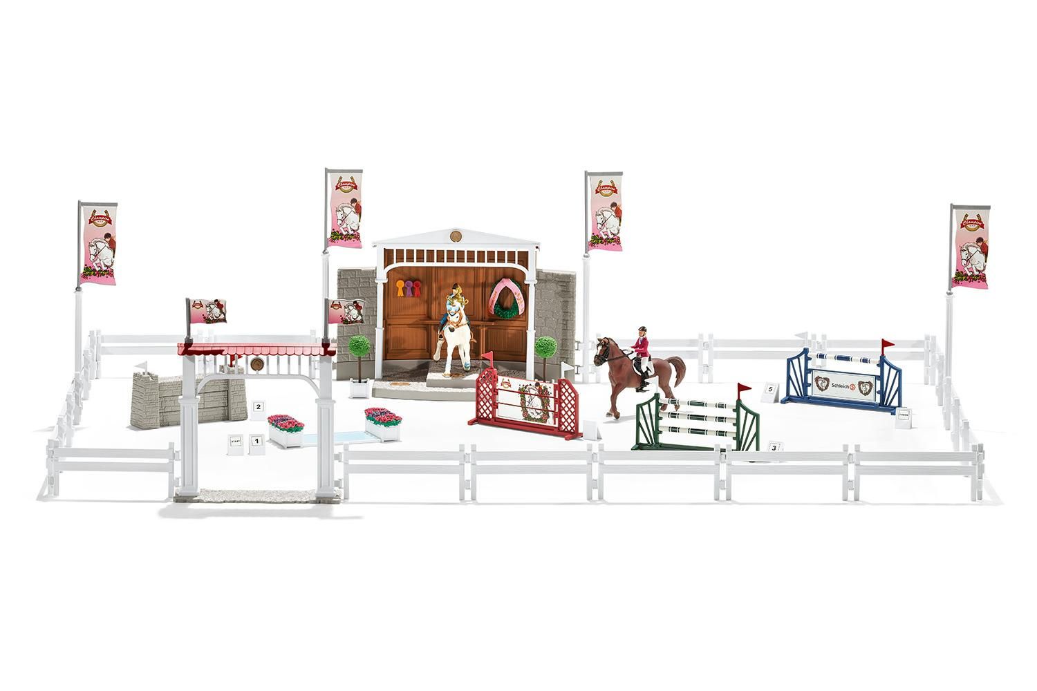 Schleich 42338 Nagy lóversenypálya szett, lovasokkal és lovakkal