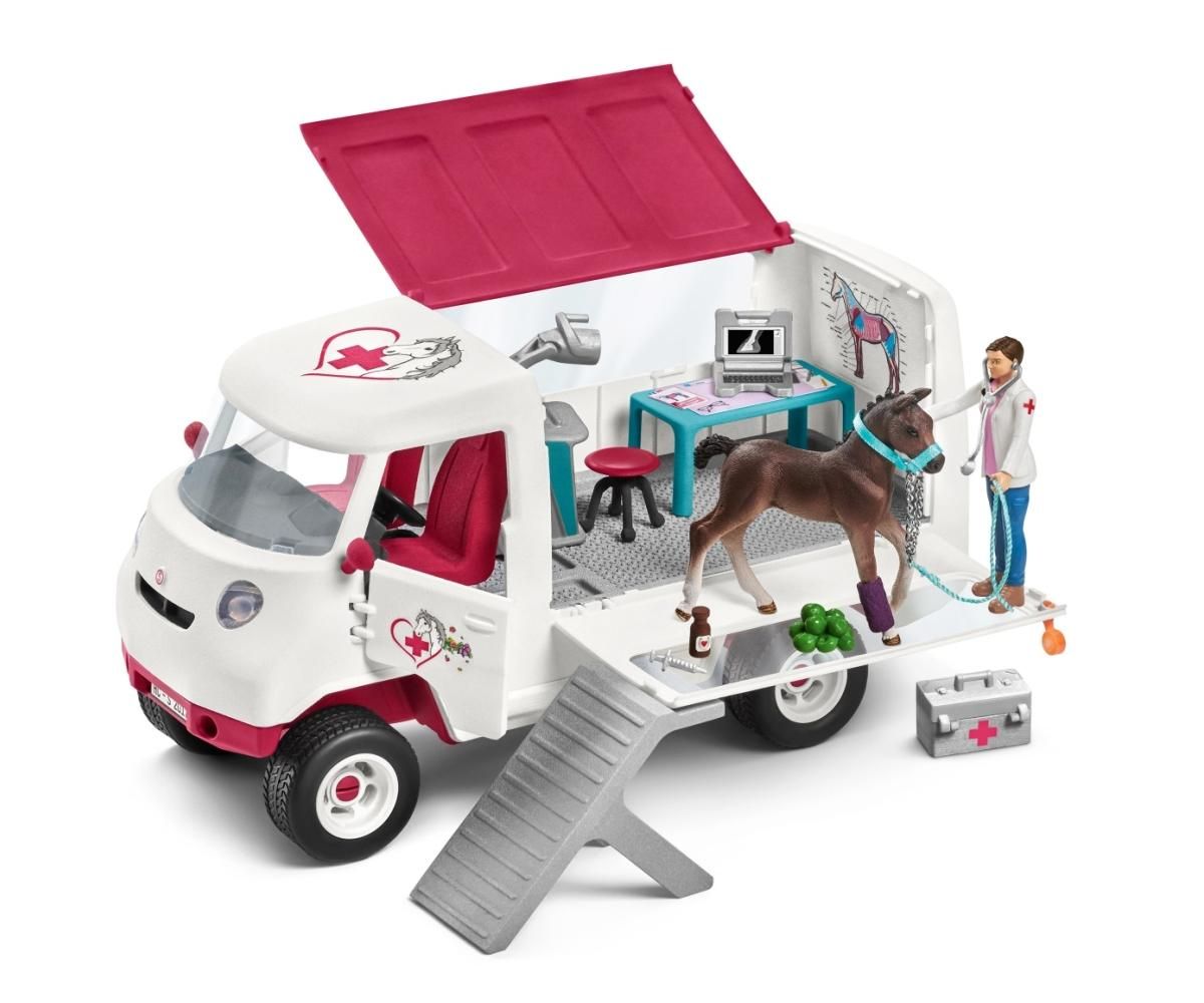 Schleich 42370 Mobil állatorvos hannoveri csikóval