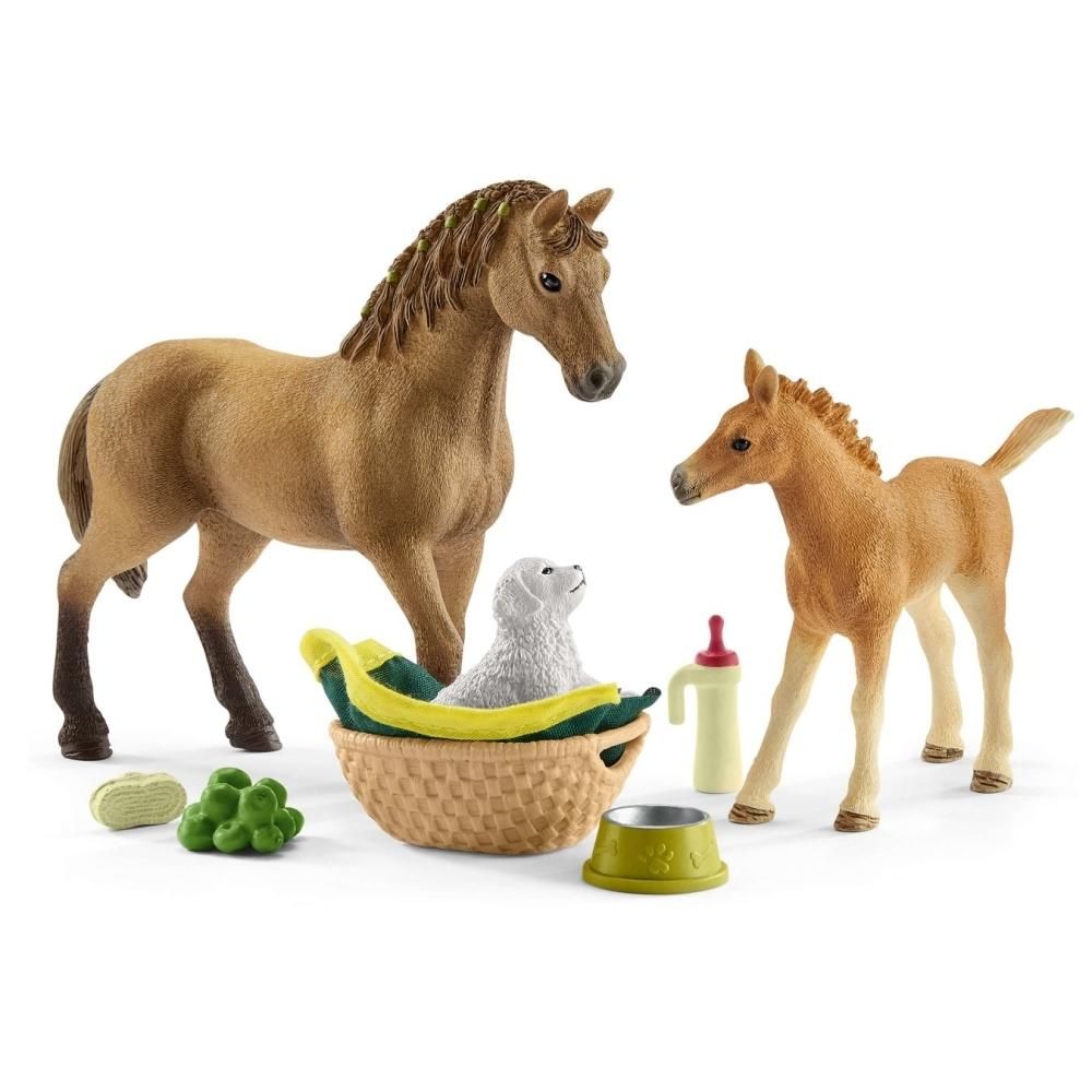 Schleich 42432 Horse Club Sarah kis állatai ápoló szettel