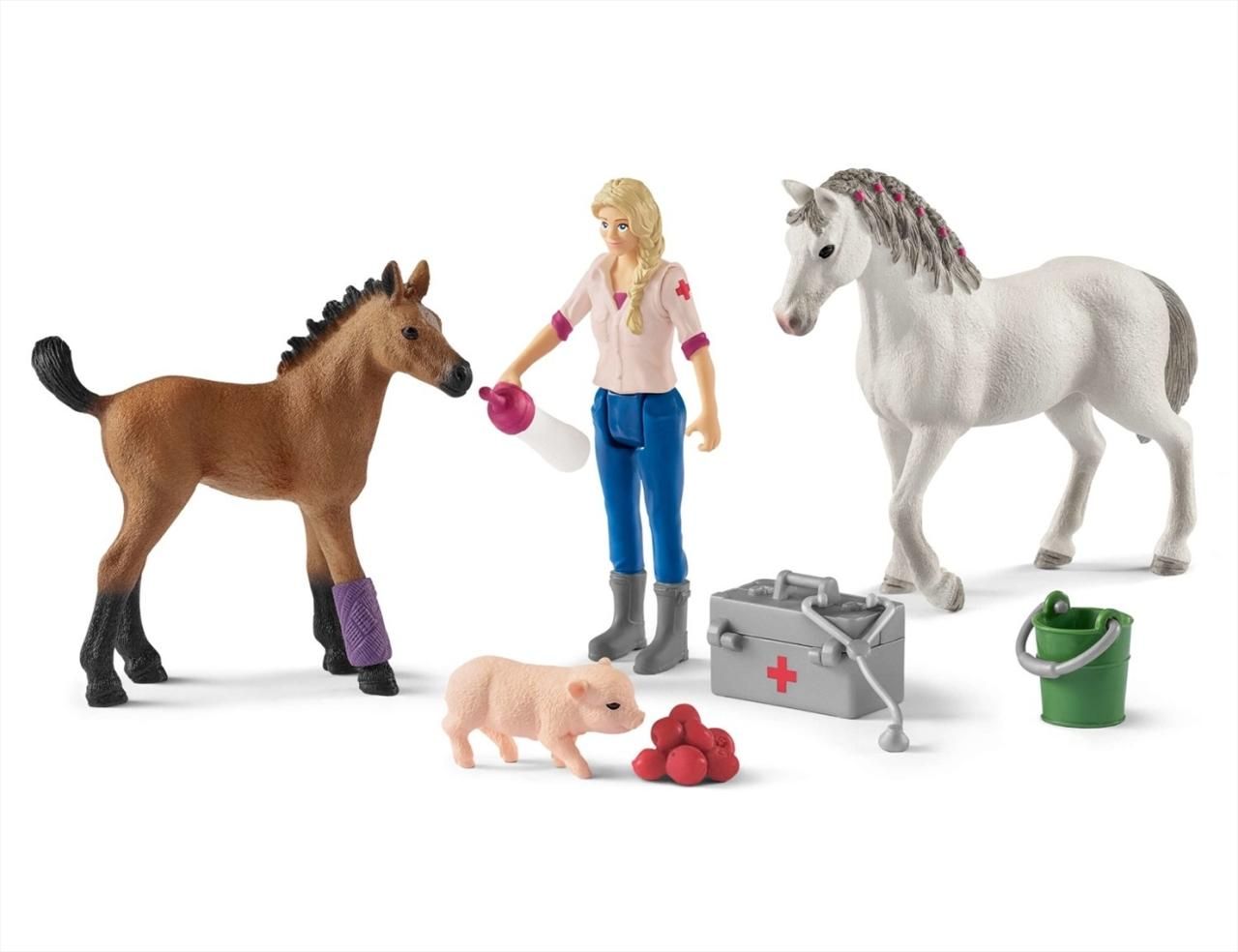 Schleich 42486 Állatorvos látogatása kancánál és csikójánál