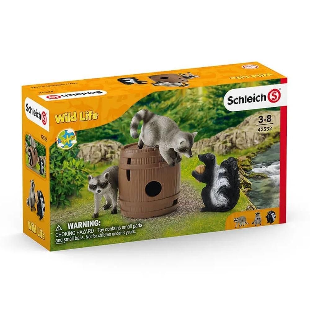 Schleich 42532 Csínytevő mosómedvék és borz dióval