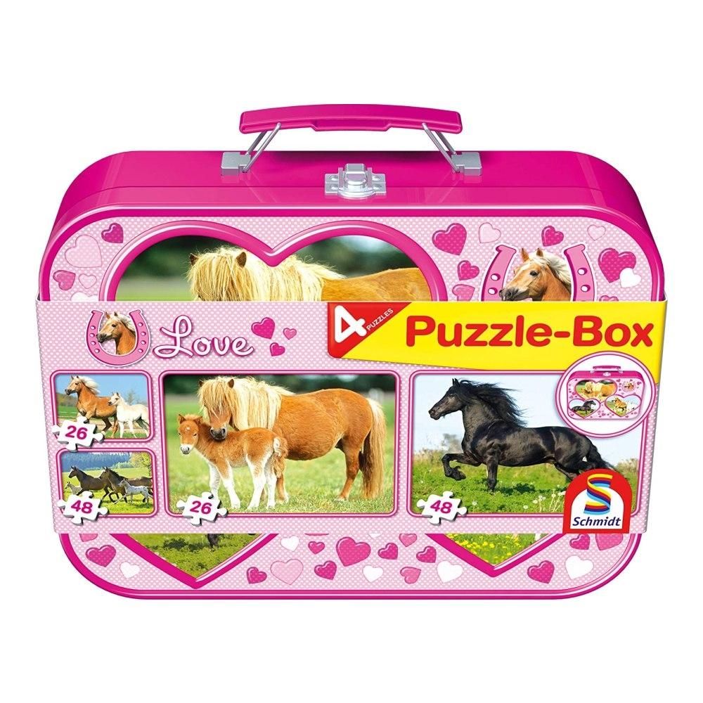 Schmidt Puzzle 2x26, 2x48 db, fém kofferben - Lovak