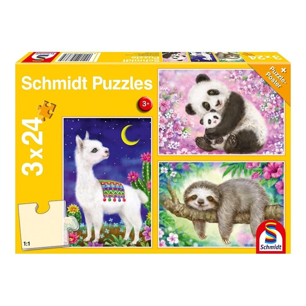 Schmidt Puzzle 3x24 db - Panda, láma, lajhár