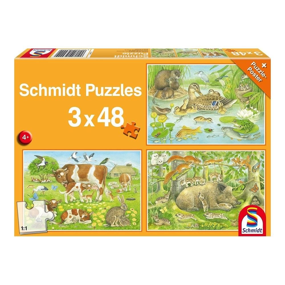 Schmidt Puzzle 3x48 db - Állatcsaládok