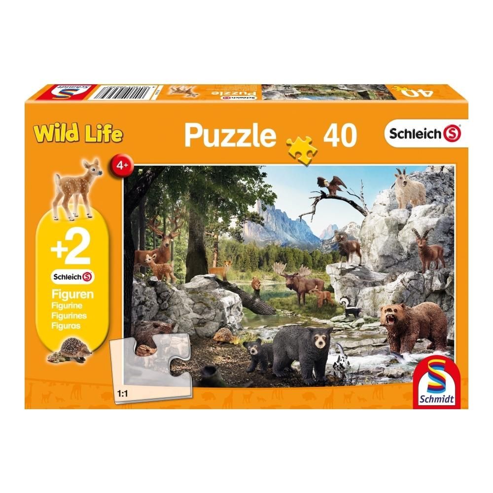 Schmidt Puzzle 40 db - Az erdő állatai + 2 db Schleich figura