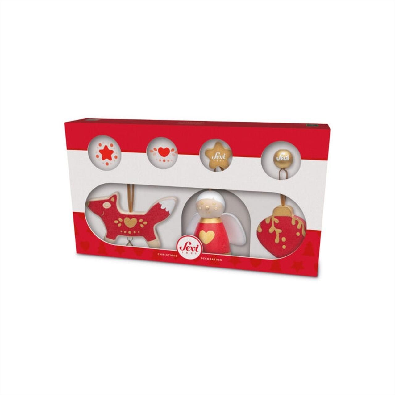 Sevi karácsonyi fa függők, díszek, 3 db - piros