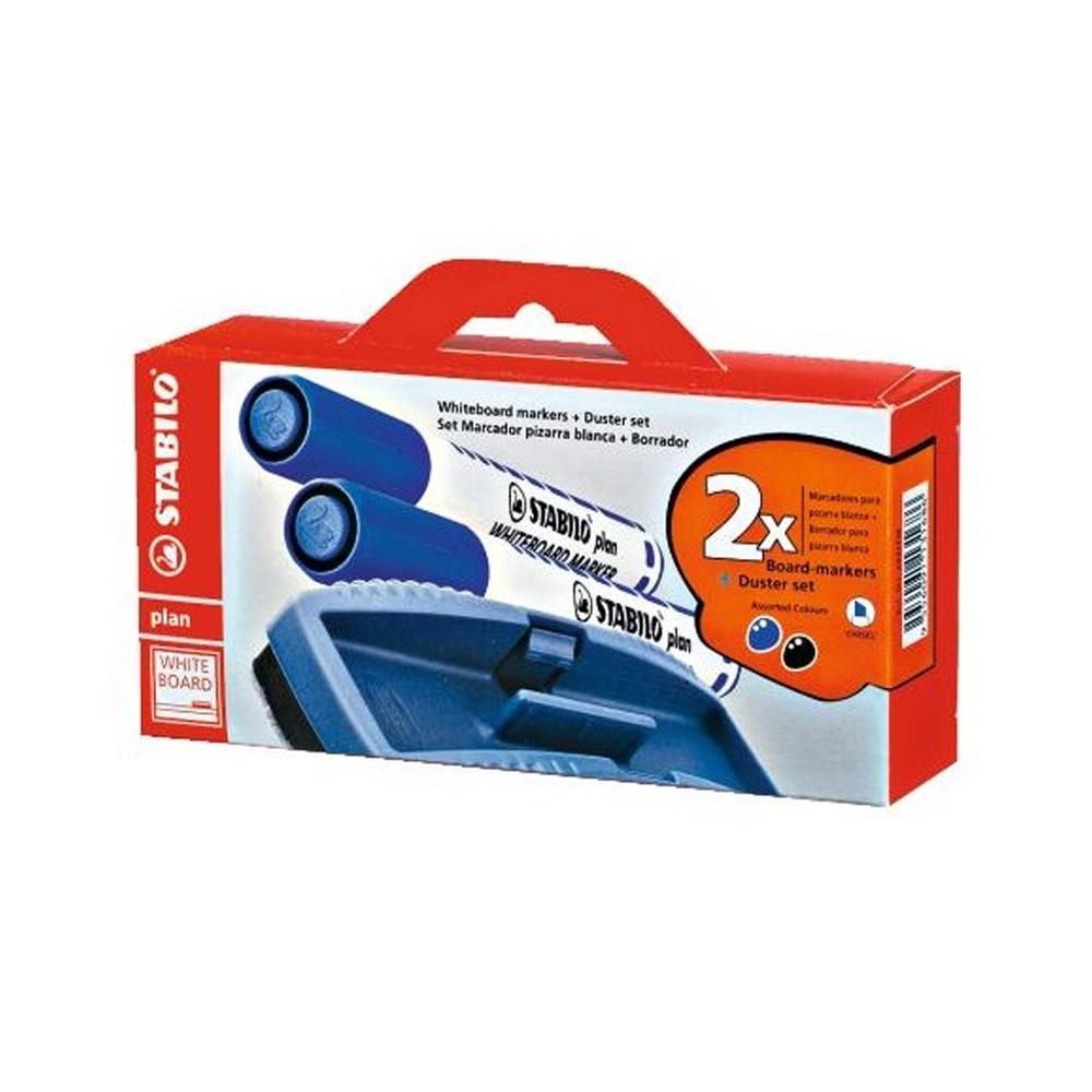 Stabilo Plan WhiteBoard marker kék és fekete táblafilc, szivaccsal