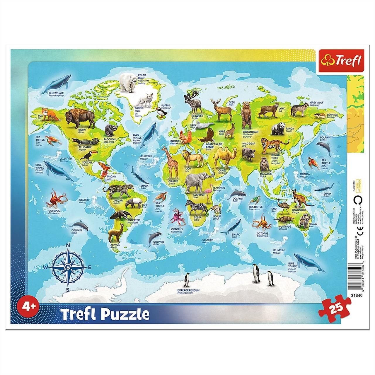 Trefl puzzle 24 db - Európa térképe állatokkal