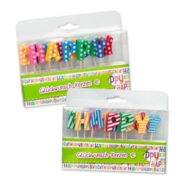 Trendhaus "Happy Birthday" mintás betűk szülinapi gyertya szett, 2 színben