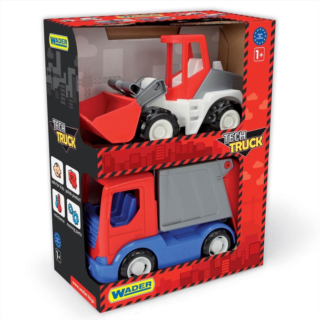 Wader Tech Truck munkagépek - kukásautó és rakodógép szett