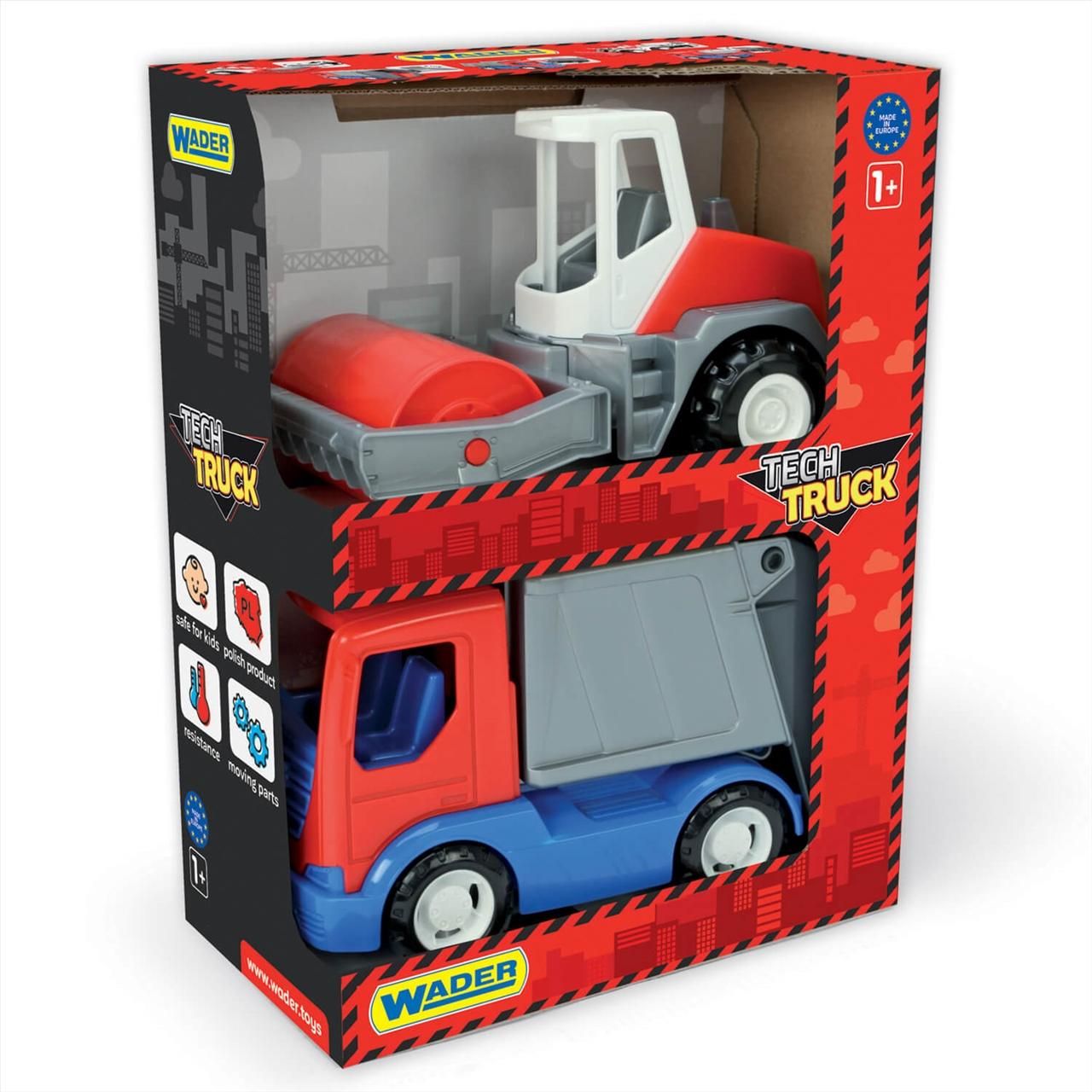 Wader Tech Truck munkagépek - kukásautó és úthenger szett