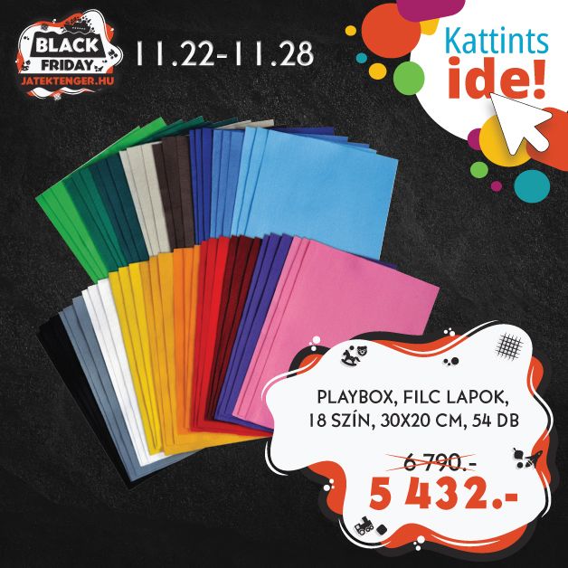 PLAYBOX FILC LAPOK, 18 SZÍN, 30X20 CM, 54 DB